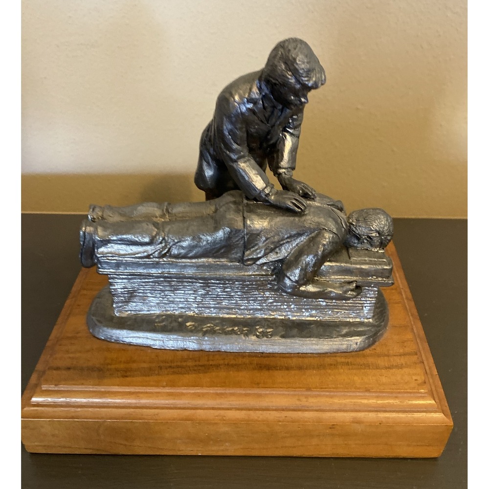 Male Chiropractor Michael Ricker Pewter Sculpture Signed 1986 Vintage RARE